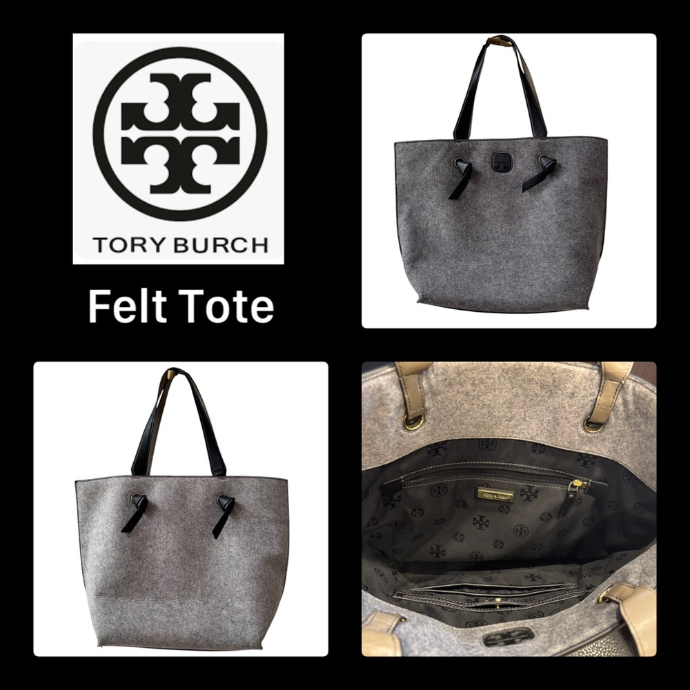 Tory Burch Leather Trimmed Felt Tote Bag